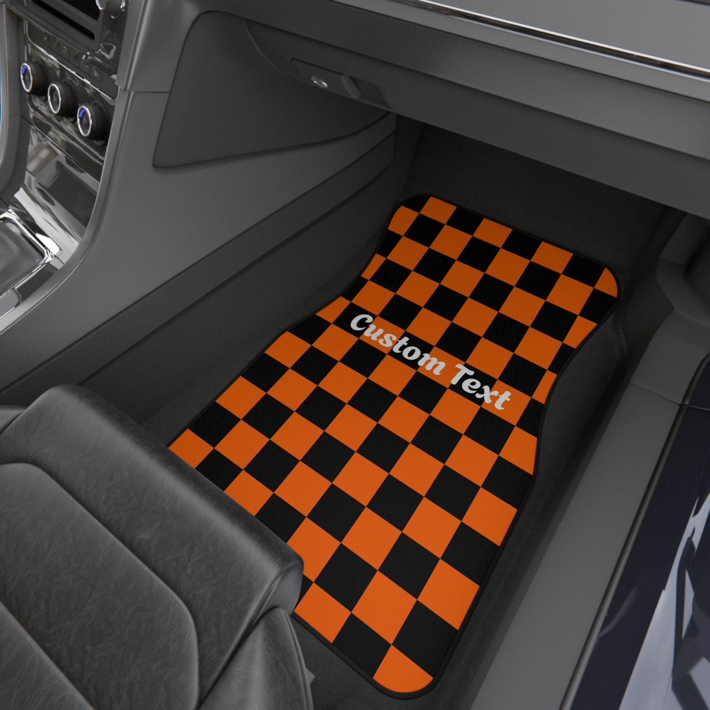 Orange And Black Checkered Print Car Mats (2x Front)