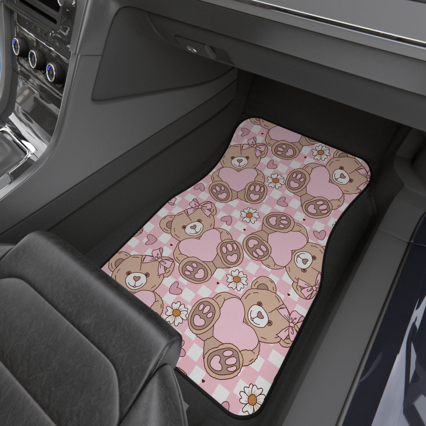 Pink Teddy Bear Print Car Mats (2x Front)
