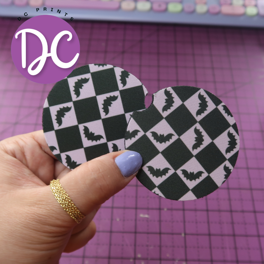 Checkered Print Bats Car Coasters