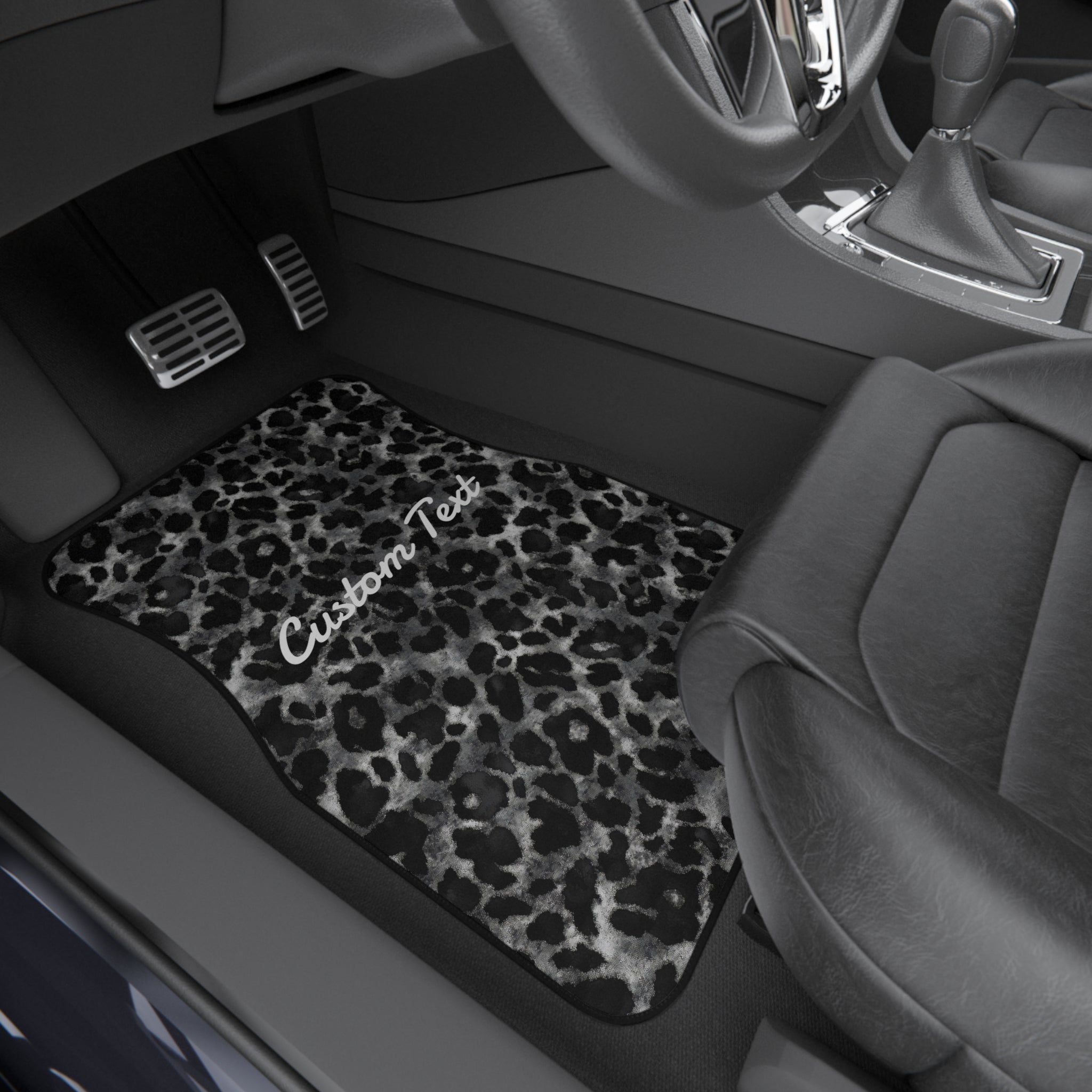 Black And White Leopard Print Car Mats (2x Front)