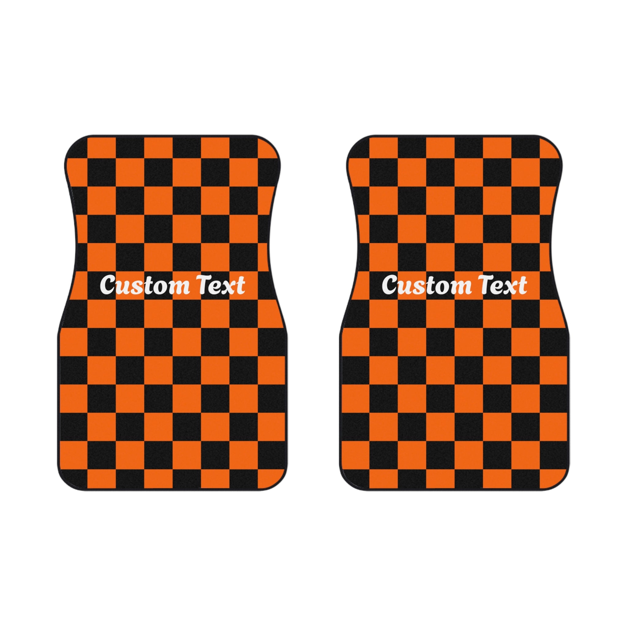 Orange And Black Checkered Print Car Mats (2x Front)