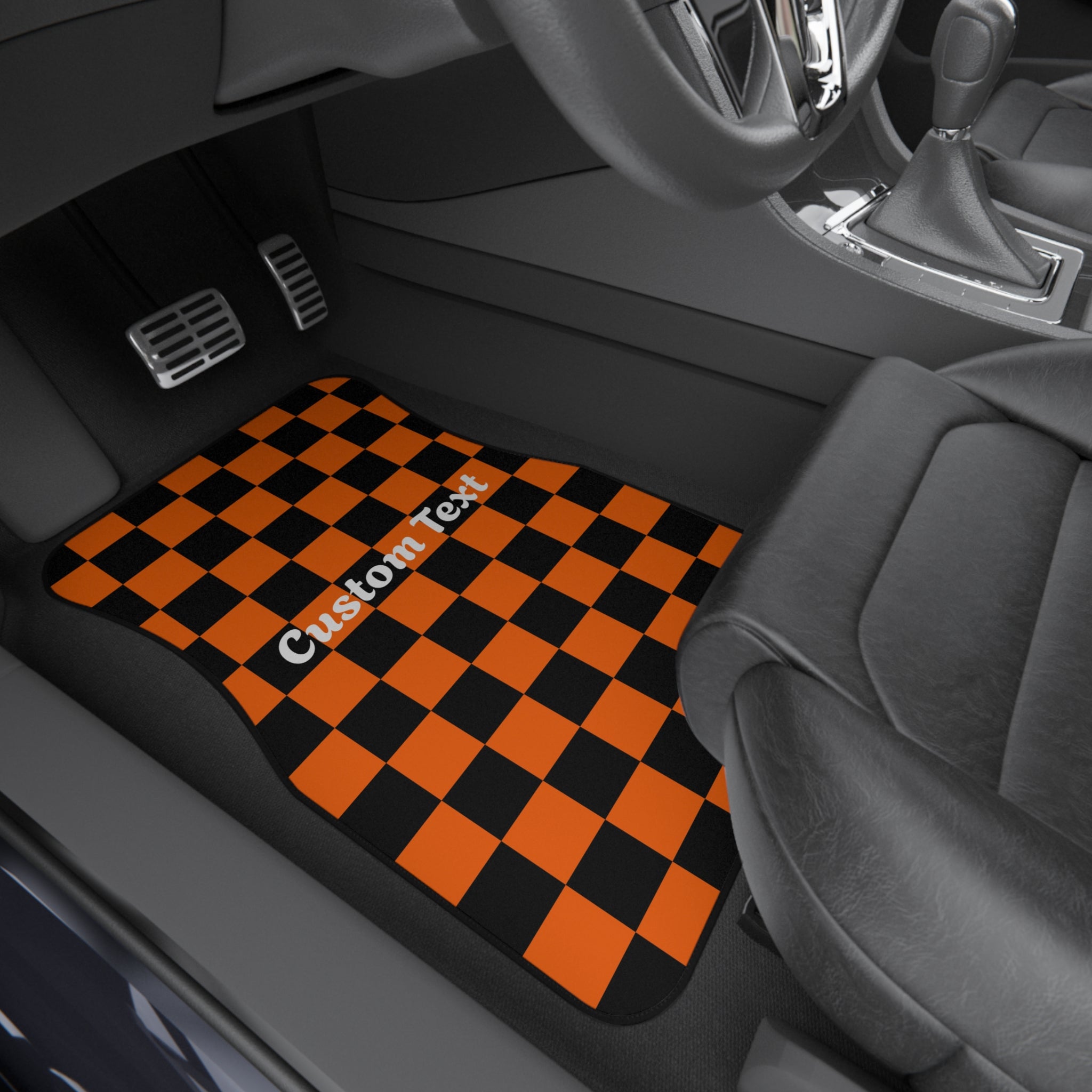 Orange And Black Checkered Print Car Mats (2x Front)