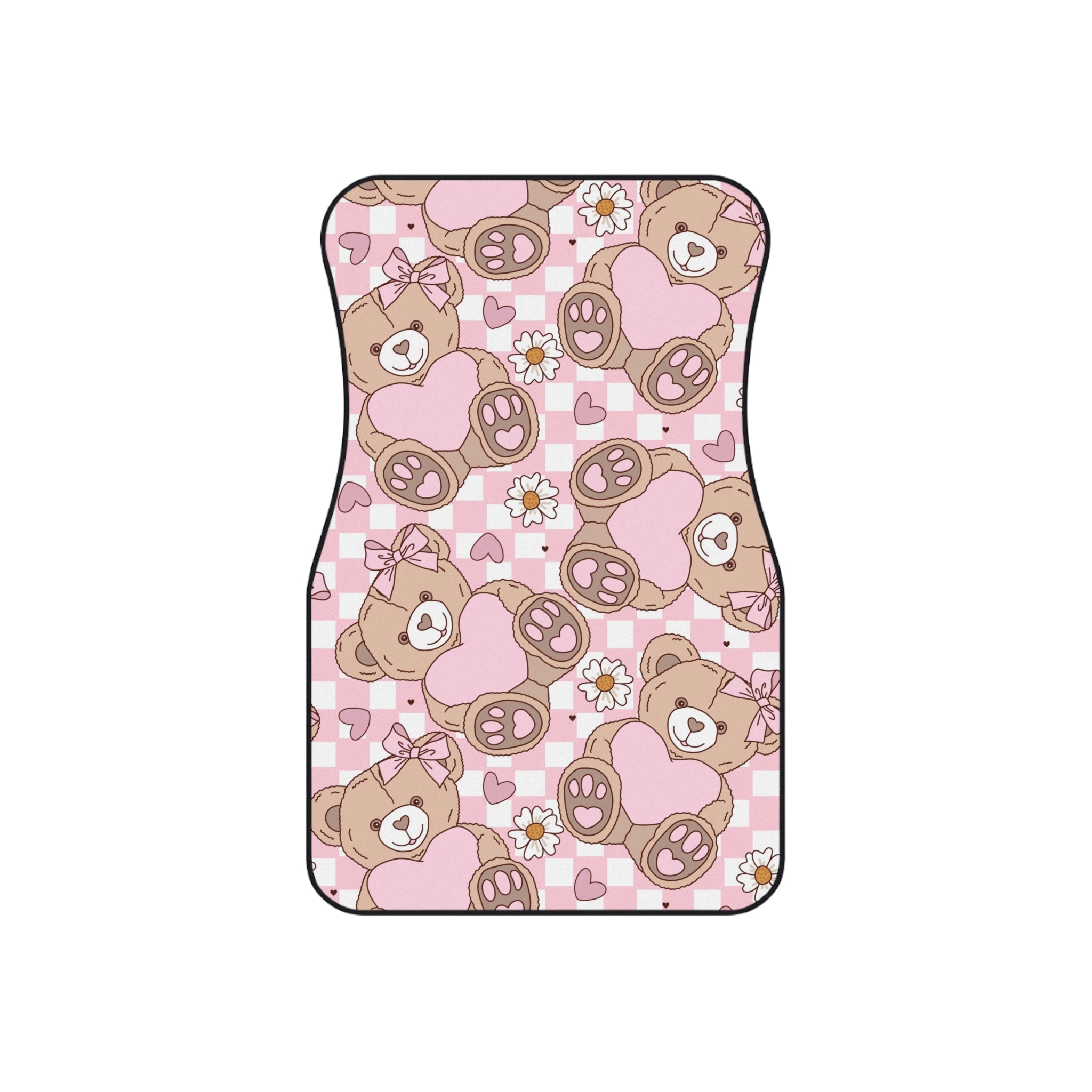 Pink Teddy Bear Print Car Mats (2x Front)