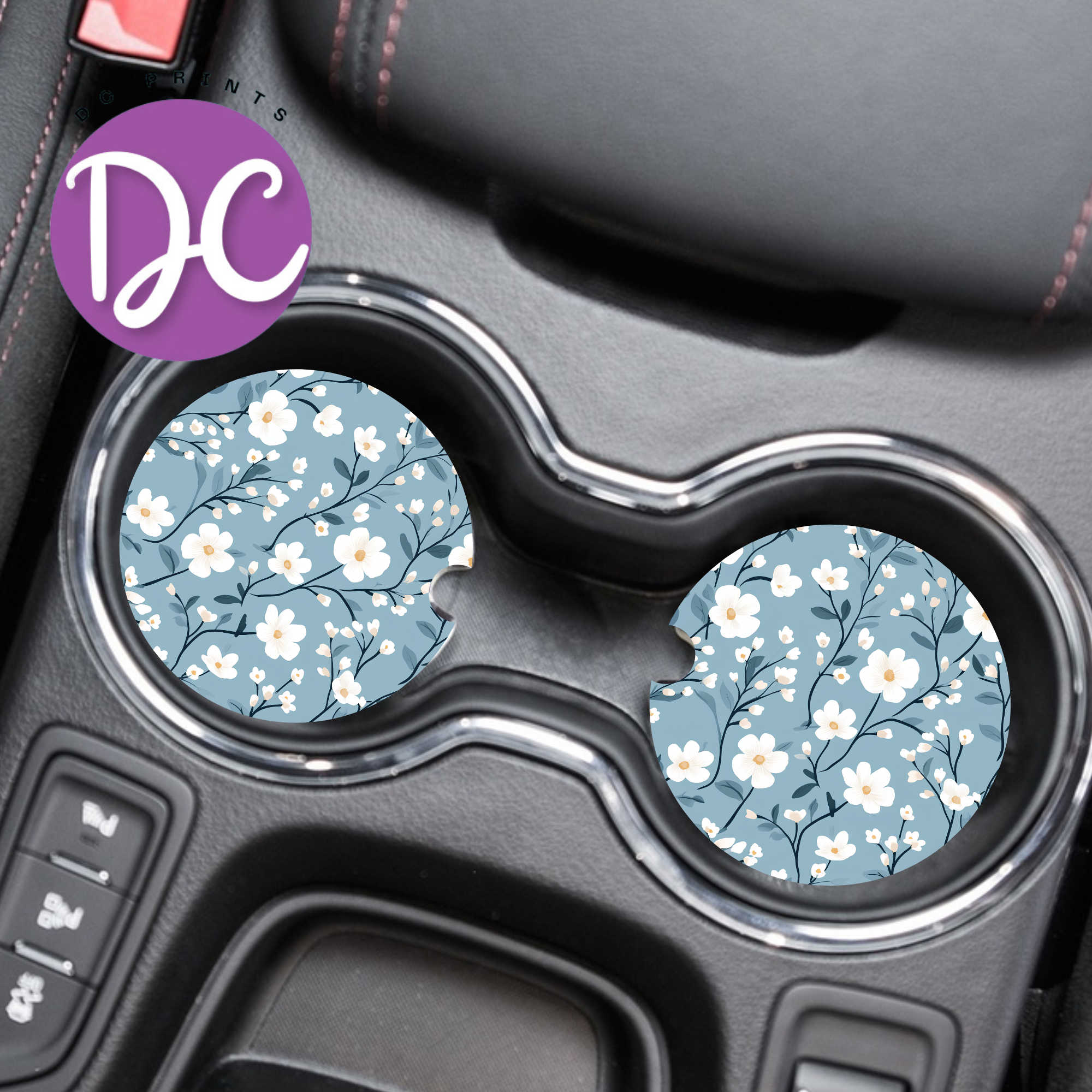 Blue Floral Car Coasters