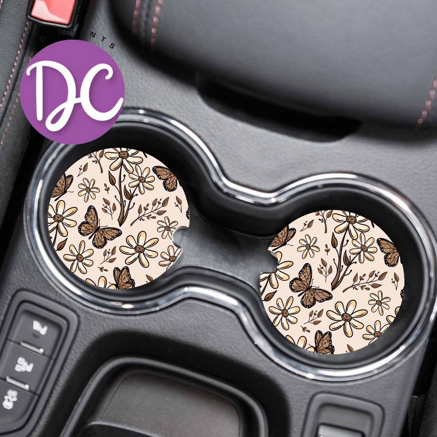 Butterfly Neutral Floral Car Coasters