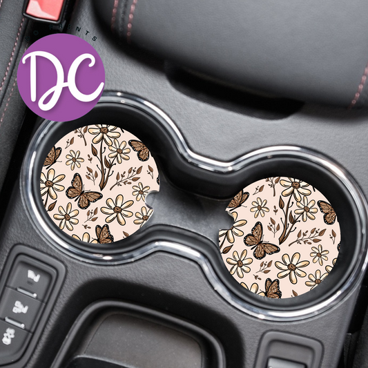 Butterfly Neutral Floral Car Coasters