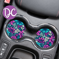 Purple and Teal Floral Car Coasters