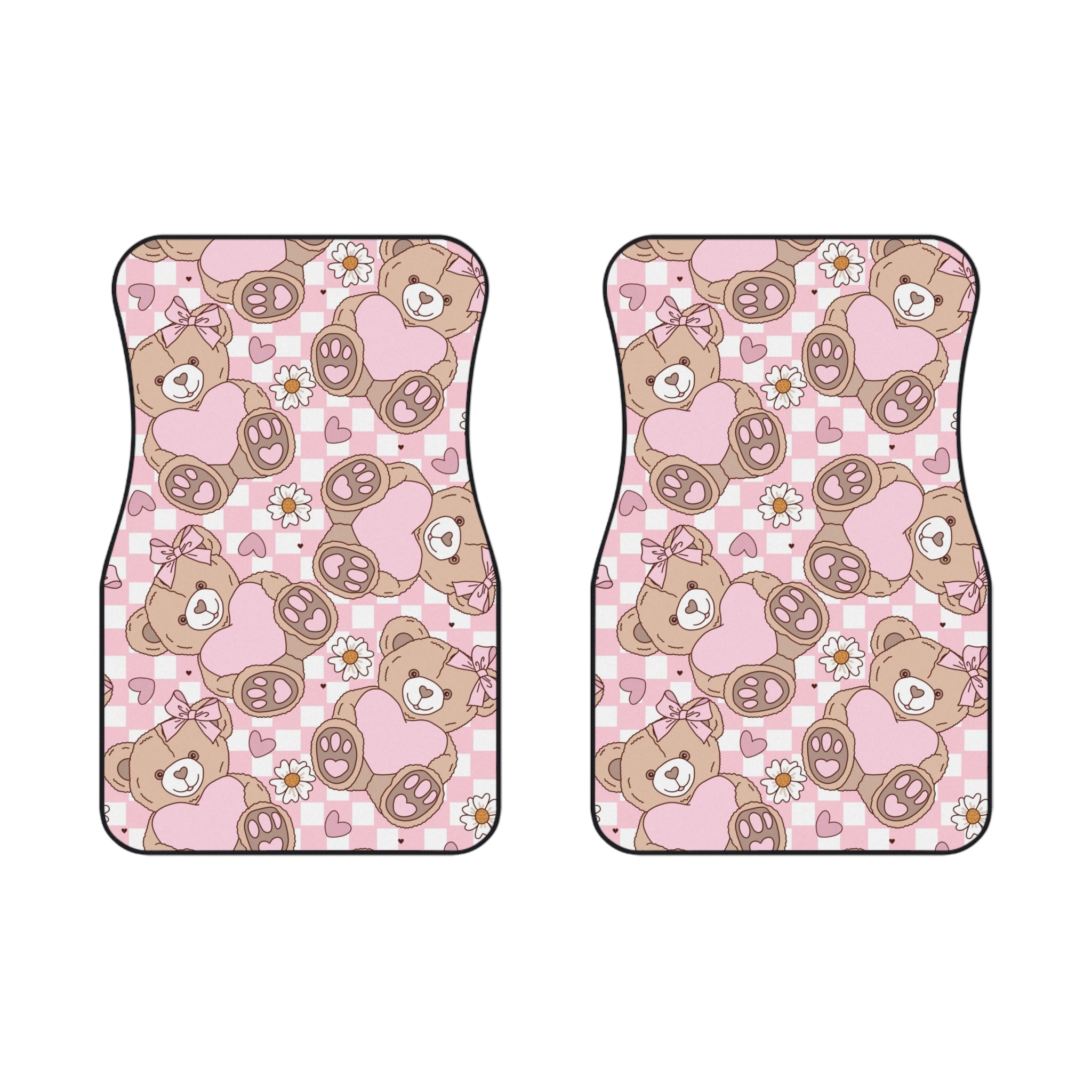 Pink Teddy Bear Print Car Mats (2x Front)