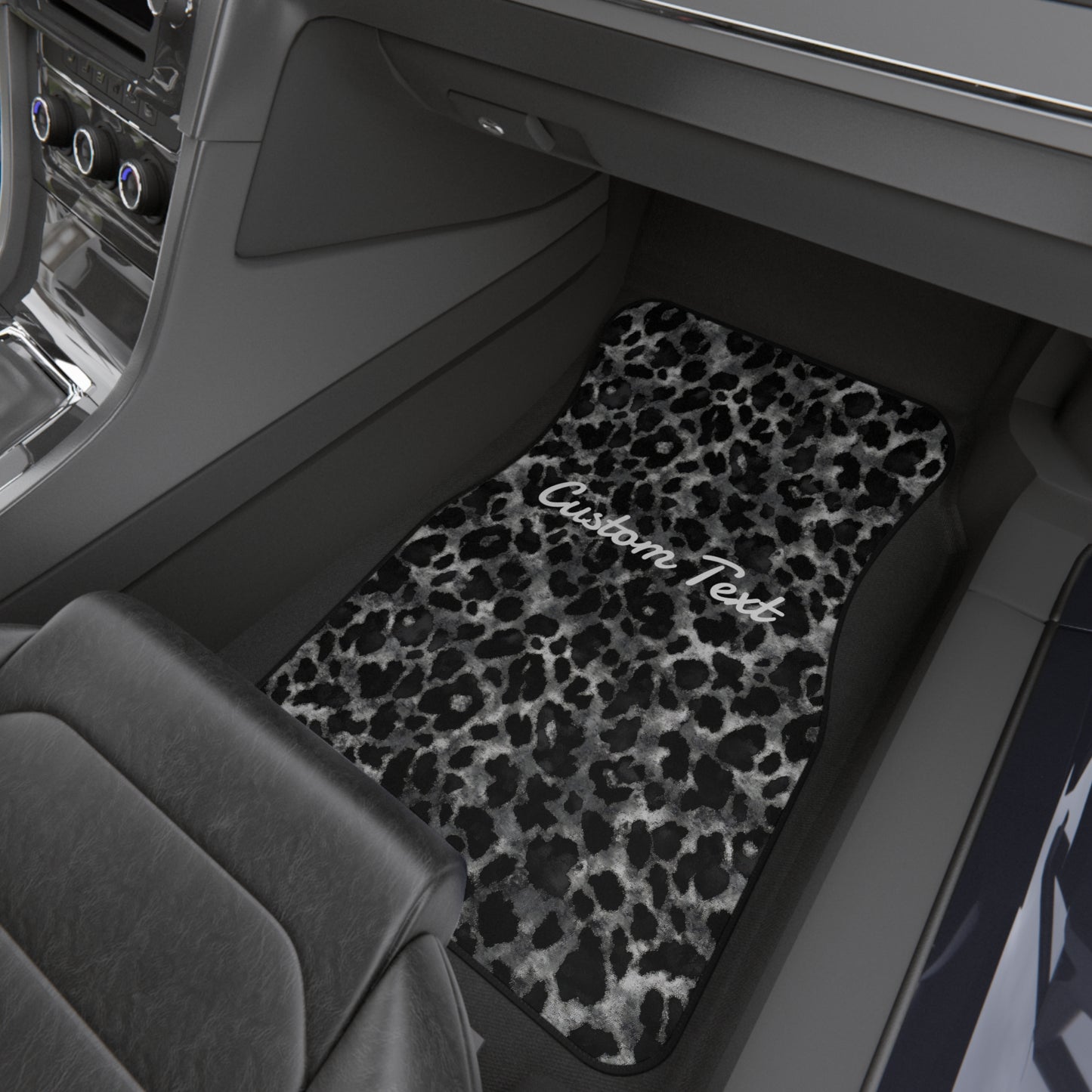 Black And White Leopard Print Car Mats (2x Front)
