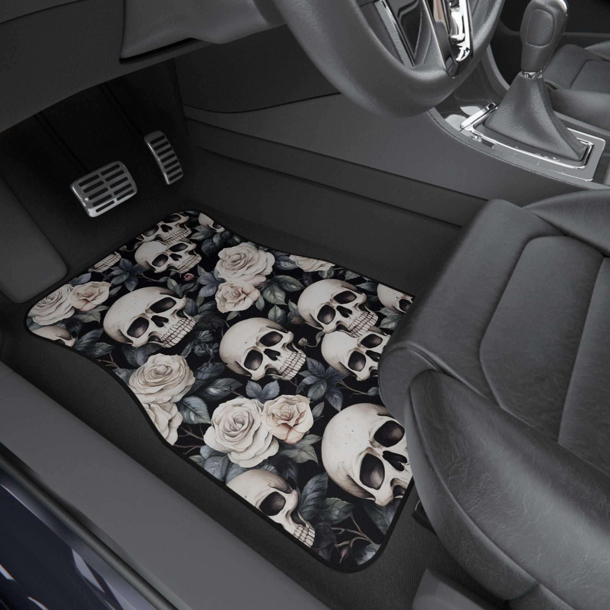 Skull And Roses Print Car Mats (2x Front)