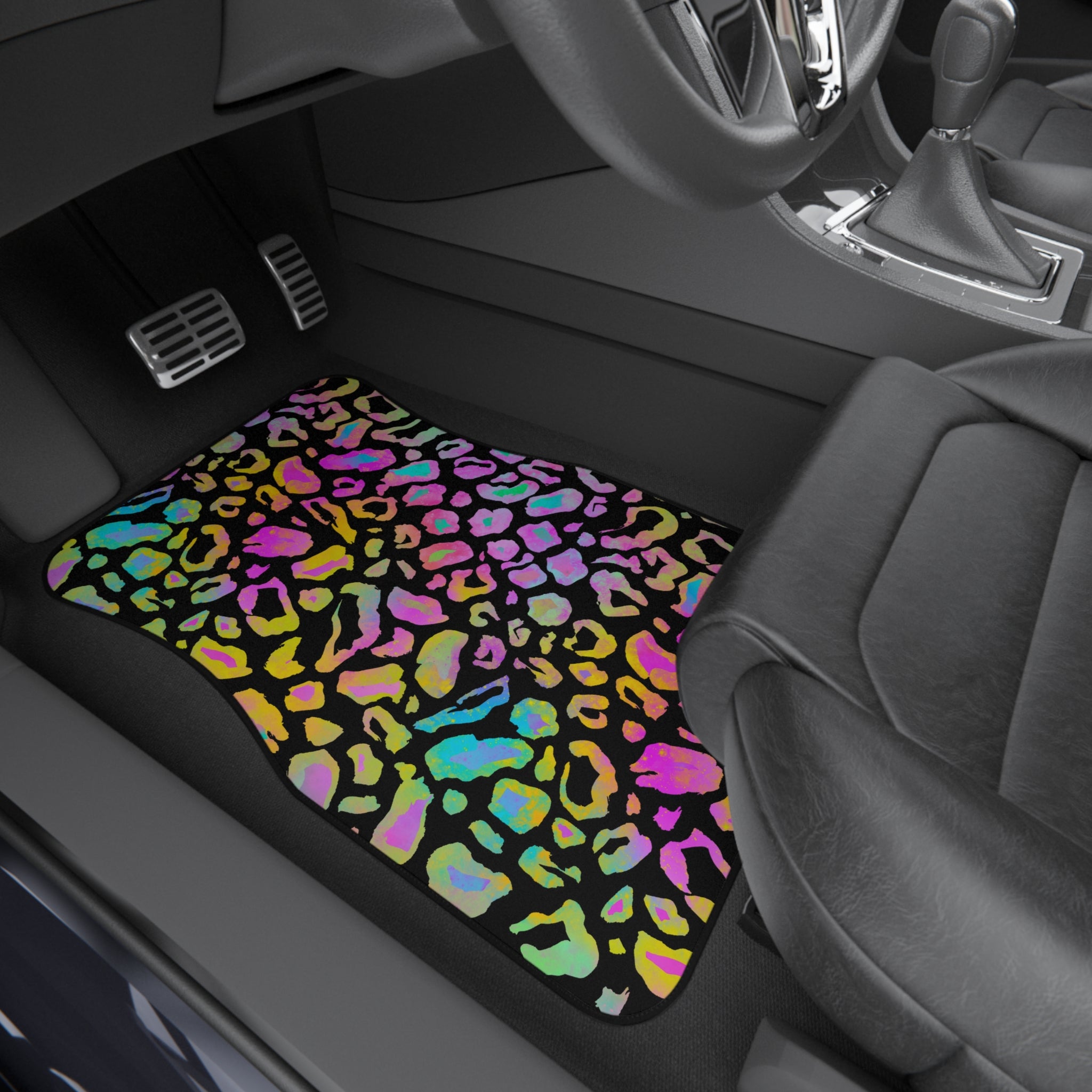 Rainbow Cheetah Print Car Mats (2x Front)