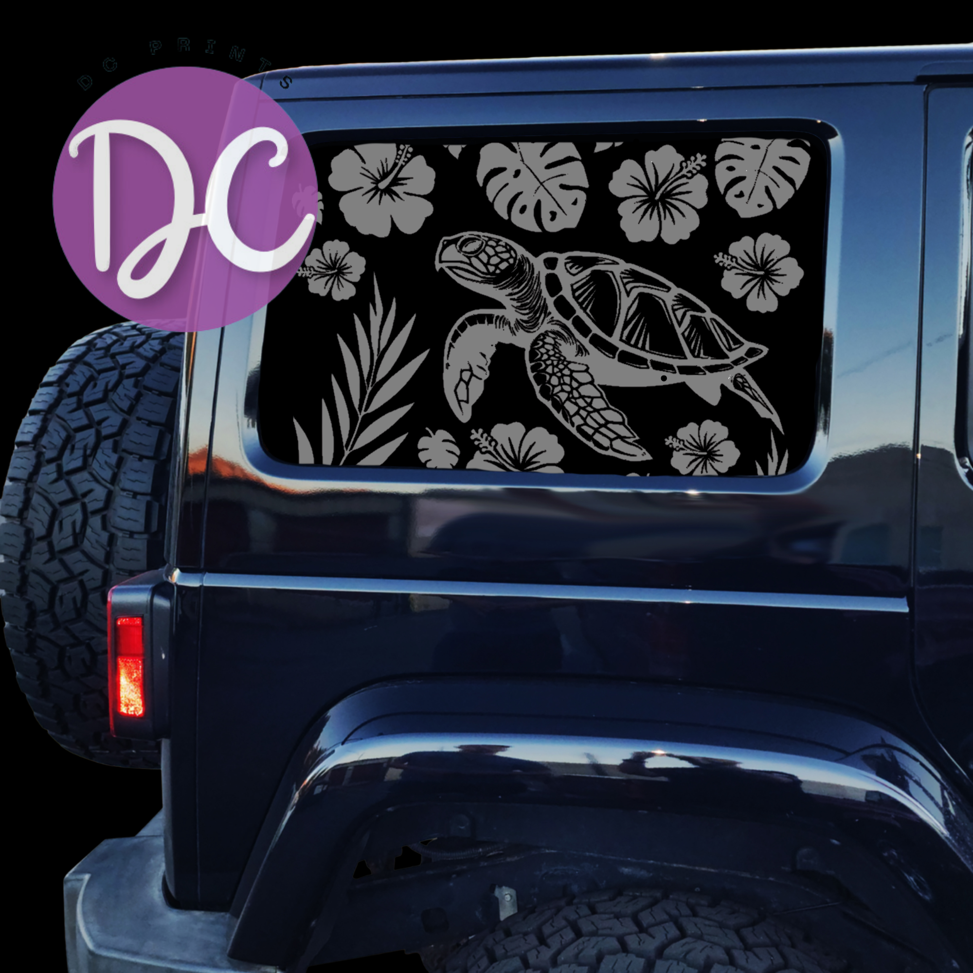 Sea Turtle and Hibiscus Full Coverage Car Window Decal