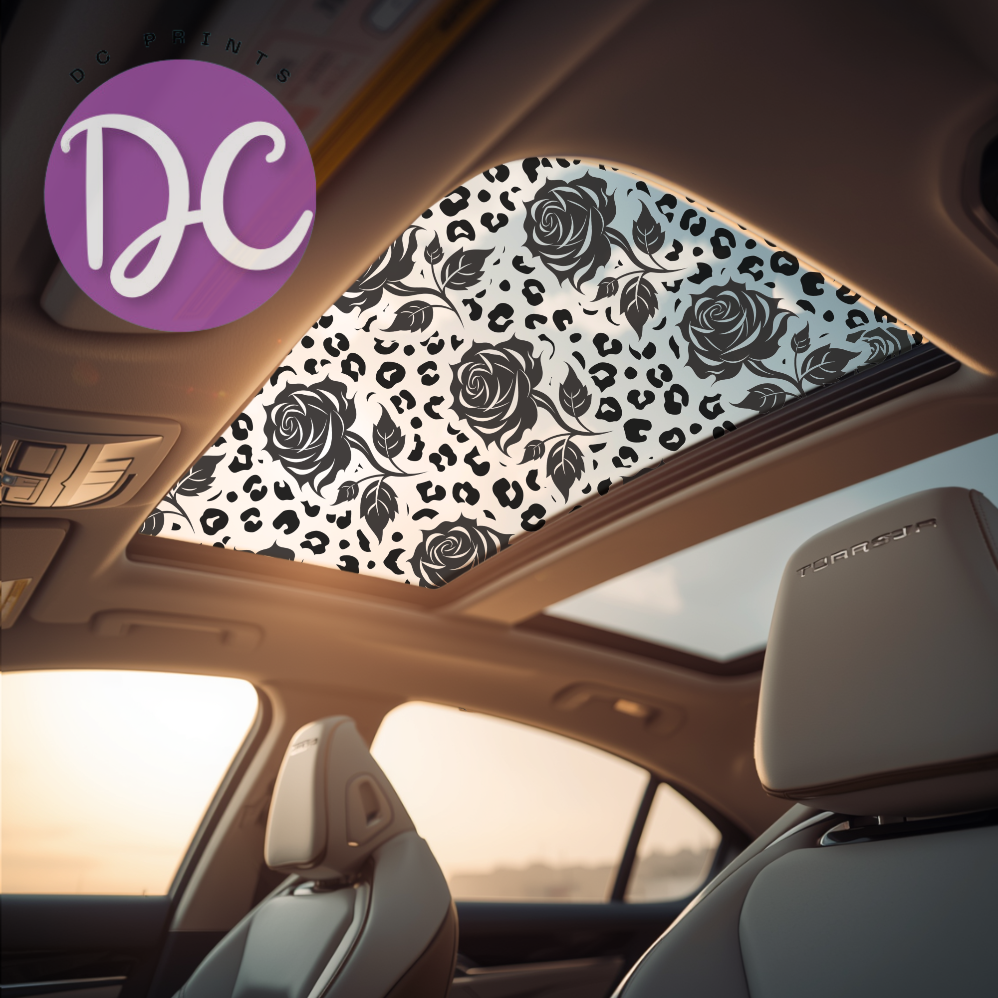 Roses And Leopard Print Sun Roof Car Decal