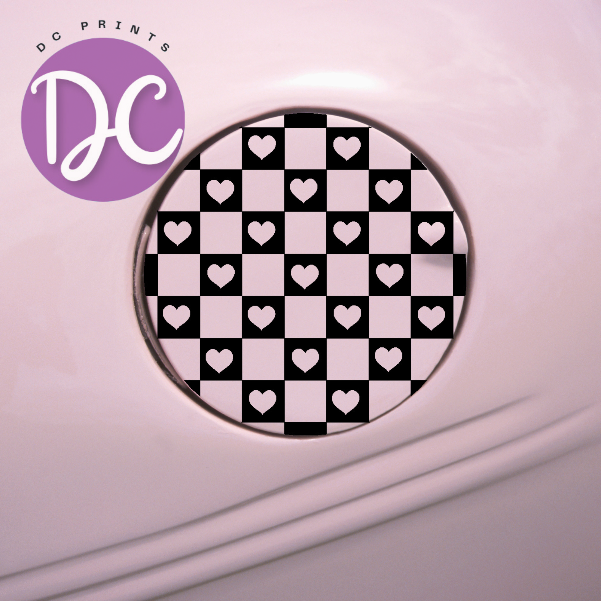Checkered Print Hearts Gas Tank Door Car Decal