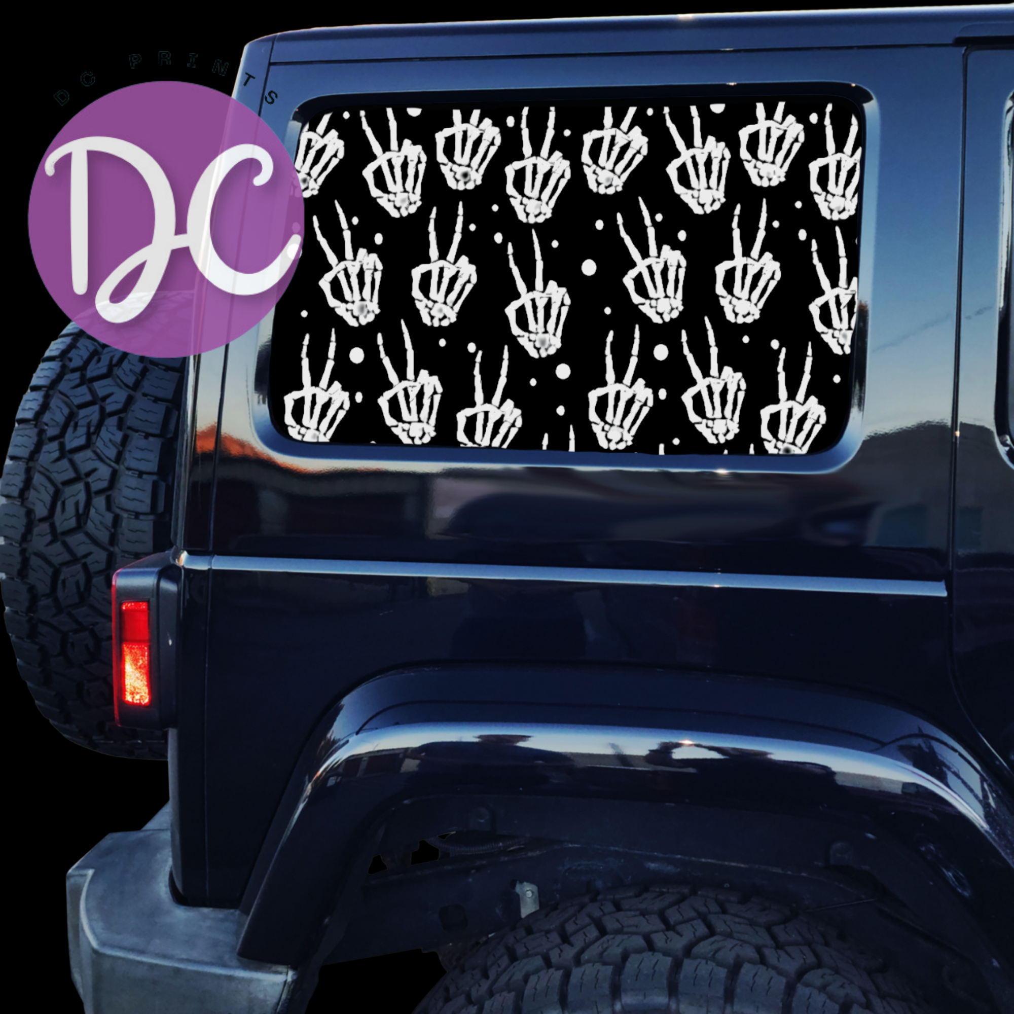 Skelly Peace Fingers Full Coverage Car Window Decal