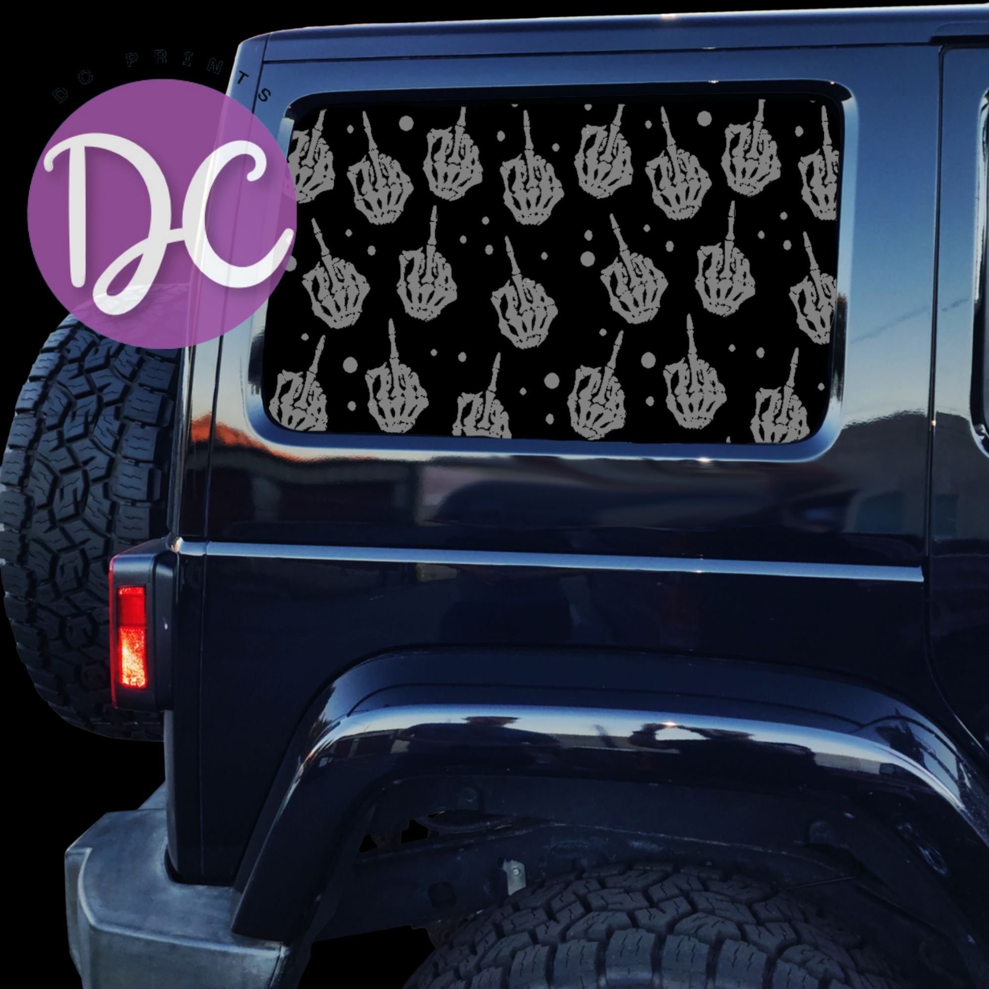 Skelly Middle Fingers Full Coverage Car Window Decal