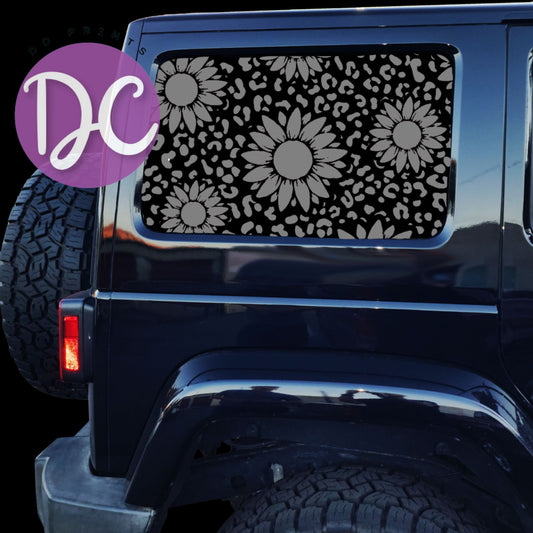 Sunflower Leopard Print Full Coverage Car Window Decal