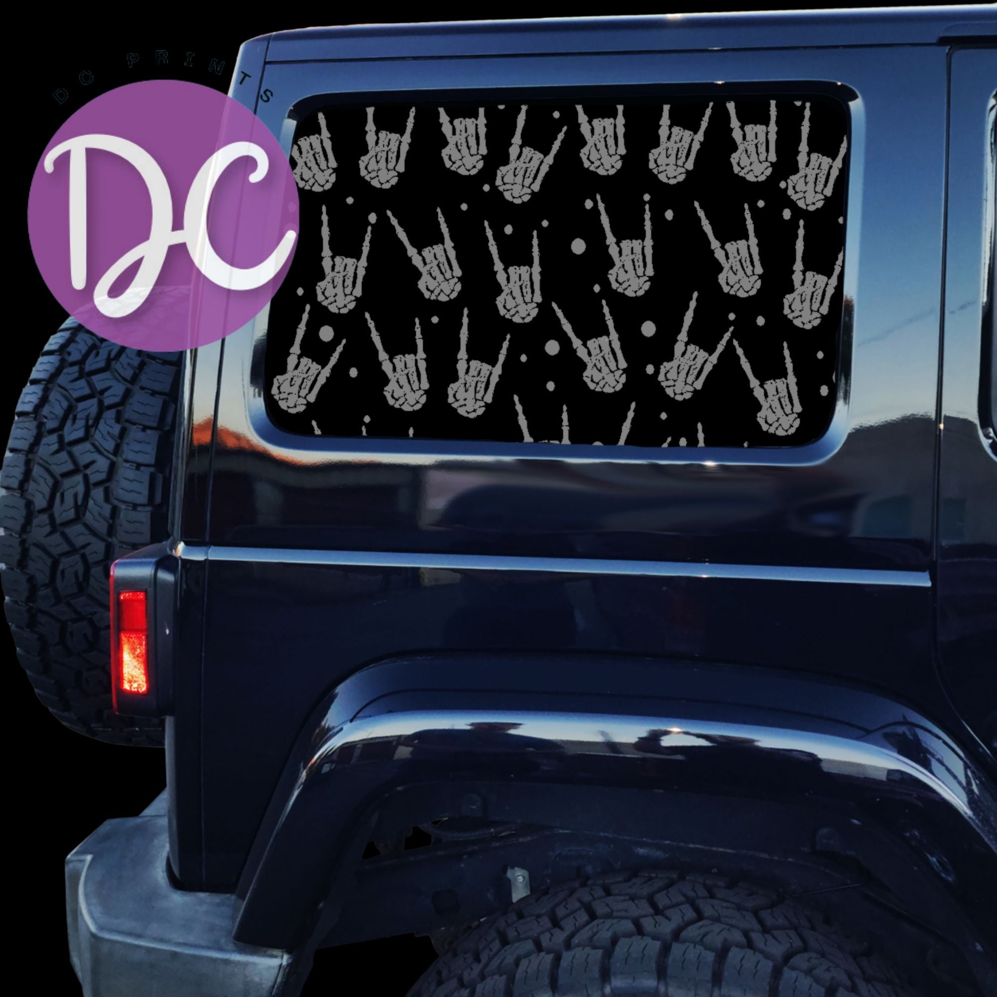 Skelly Rock Fingers Full Coverage Car Window Decal