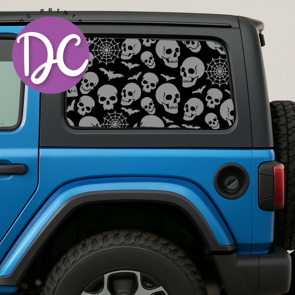 Skulls, Bats And Spiderwebs Full Coverage Car Window Decal