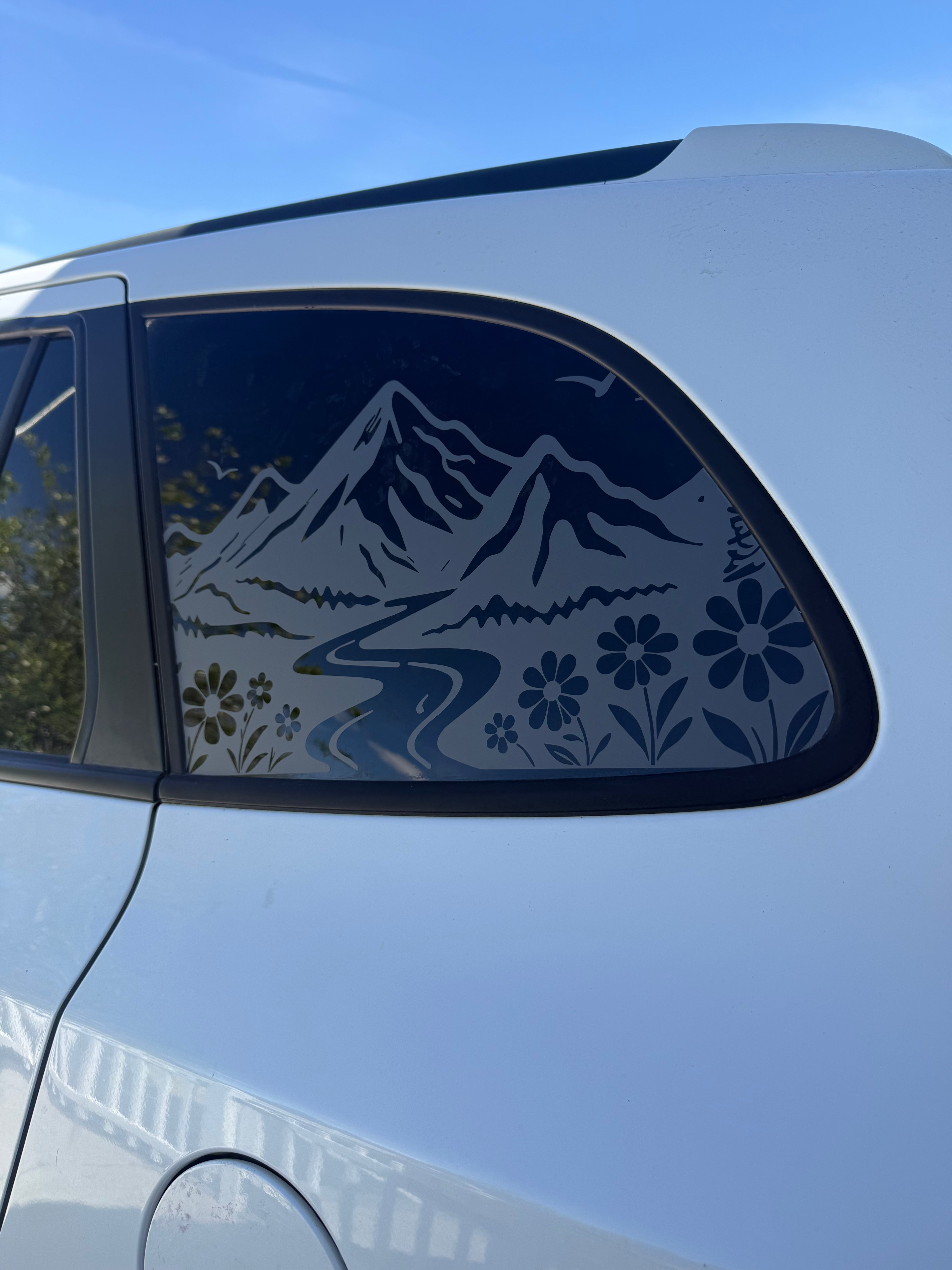 Mountains and flowers Full Coverage Car Window Decal