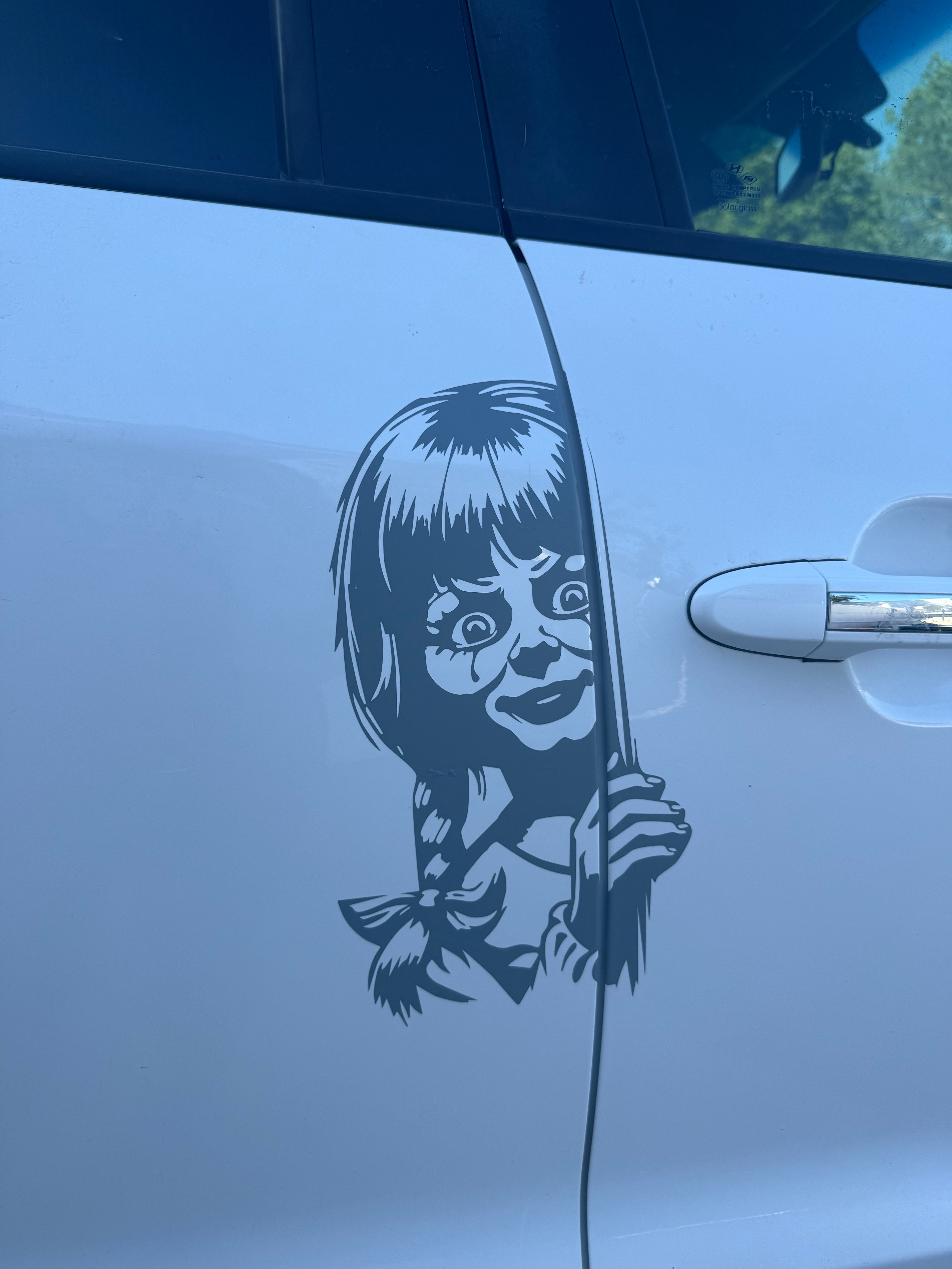 Peeking Creepy Doll Window Decal