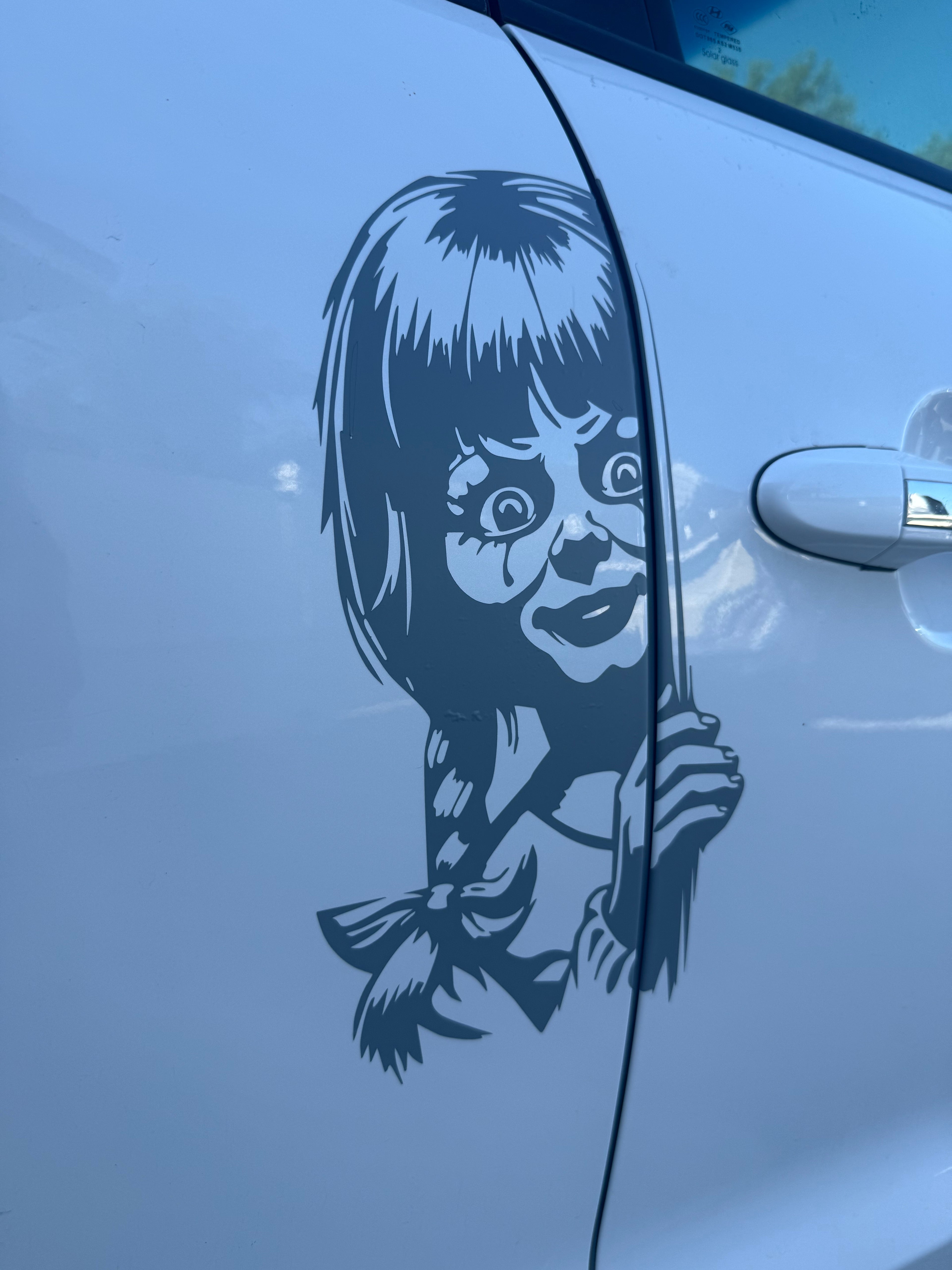 Peeking Creepy Doll Window Decal