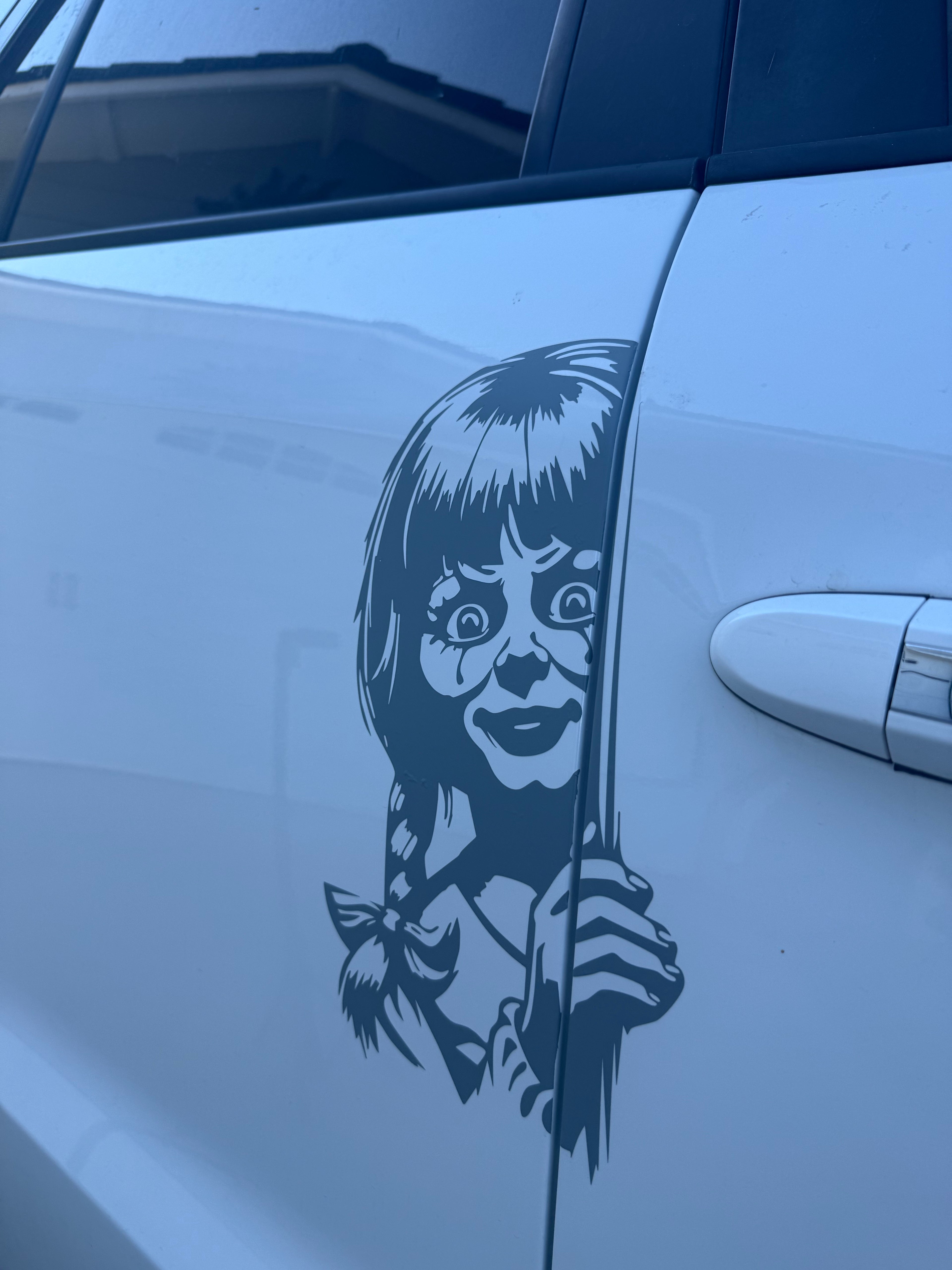 Peeking Creepy Doll Window Decal
