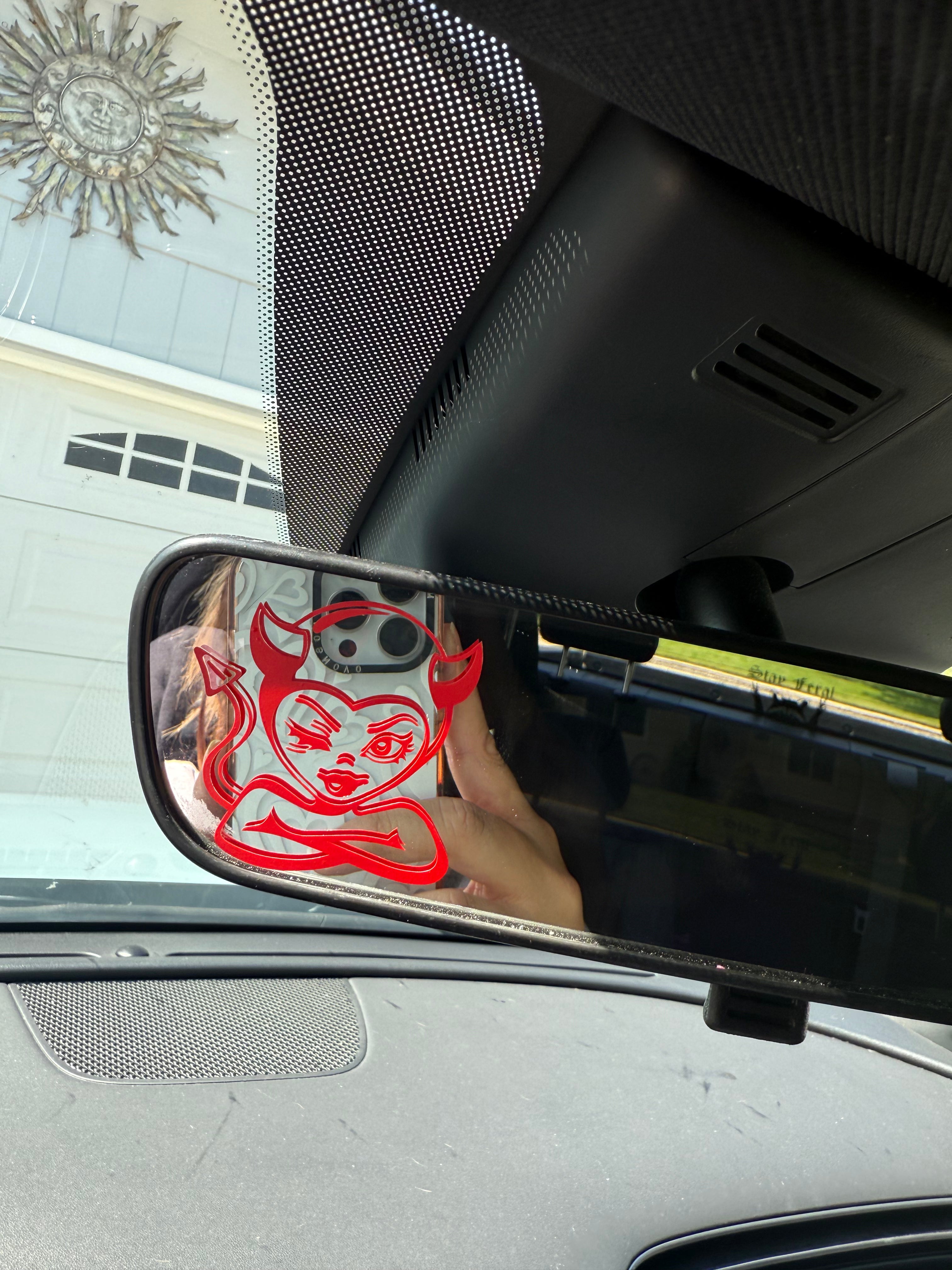 Little Devil Girl Rearview Mirror Car Decal – DC Garage