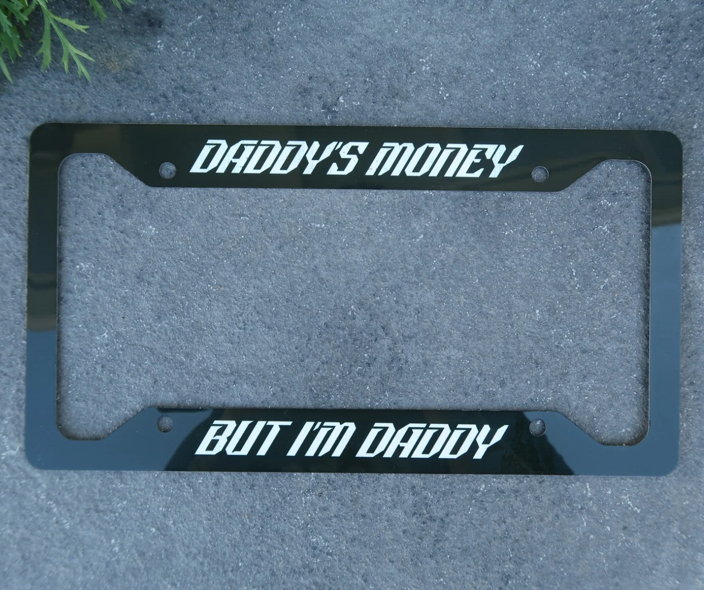 Daddy’s money, but I’m daddy license plate frame