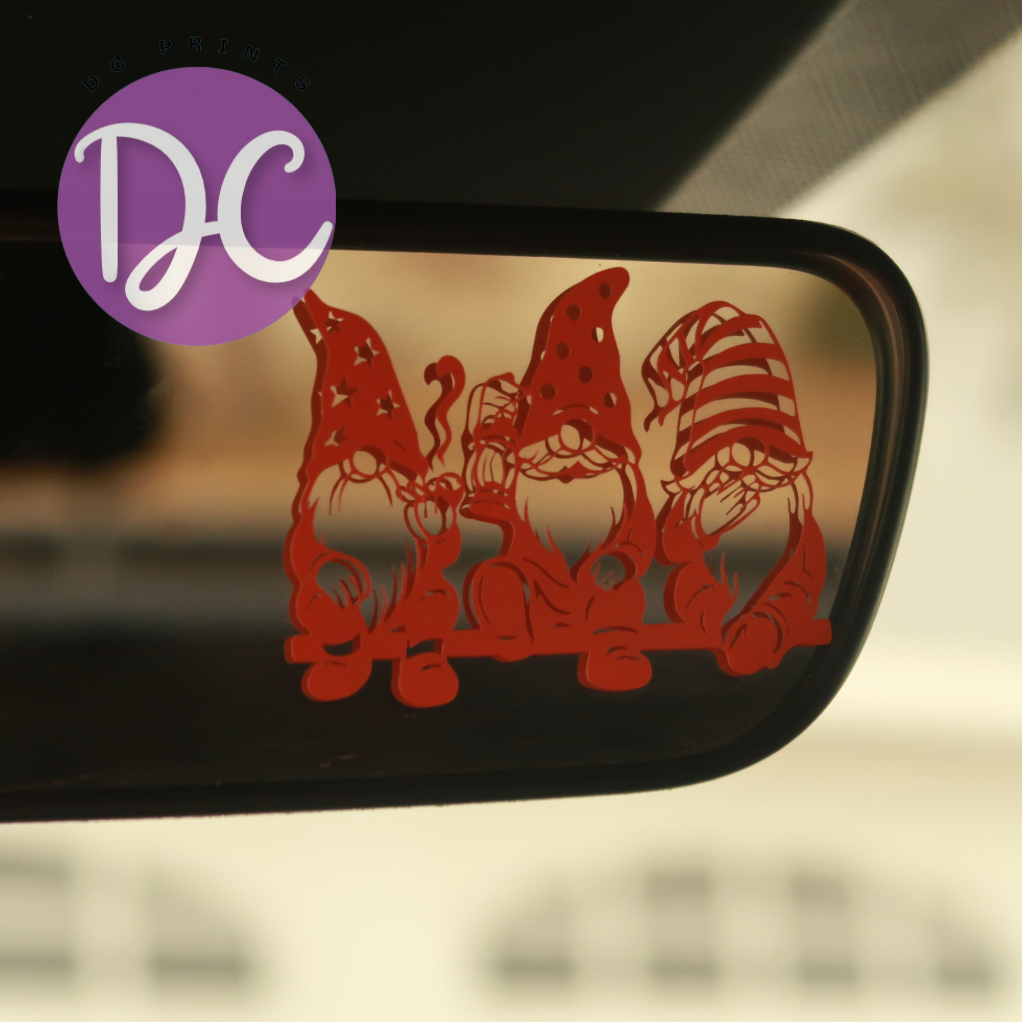 Gnomes Rearview Mirror Car Decal (2 Pack)