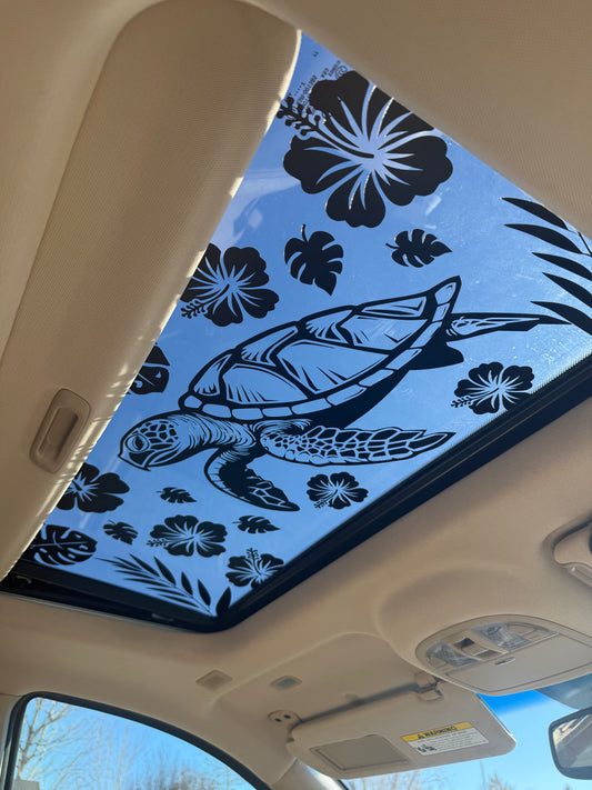 Sea Turtle And Hibiscus Sun Roof Car Decal