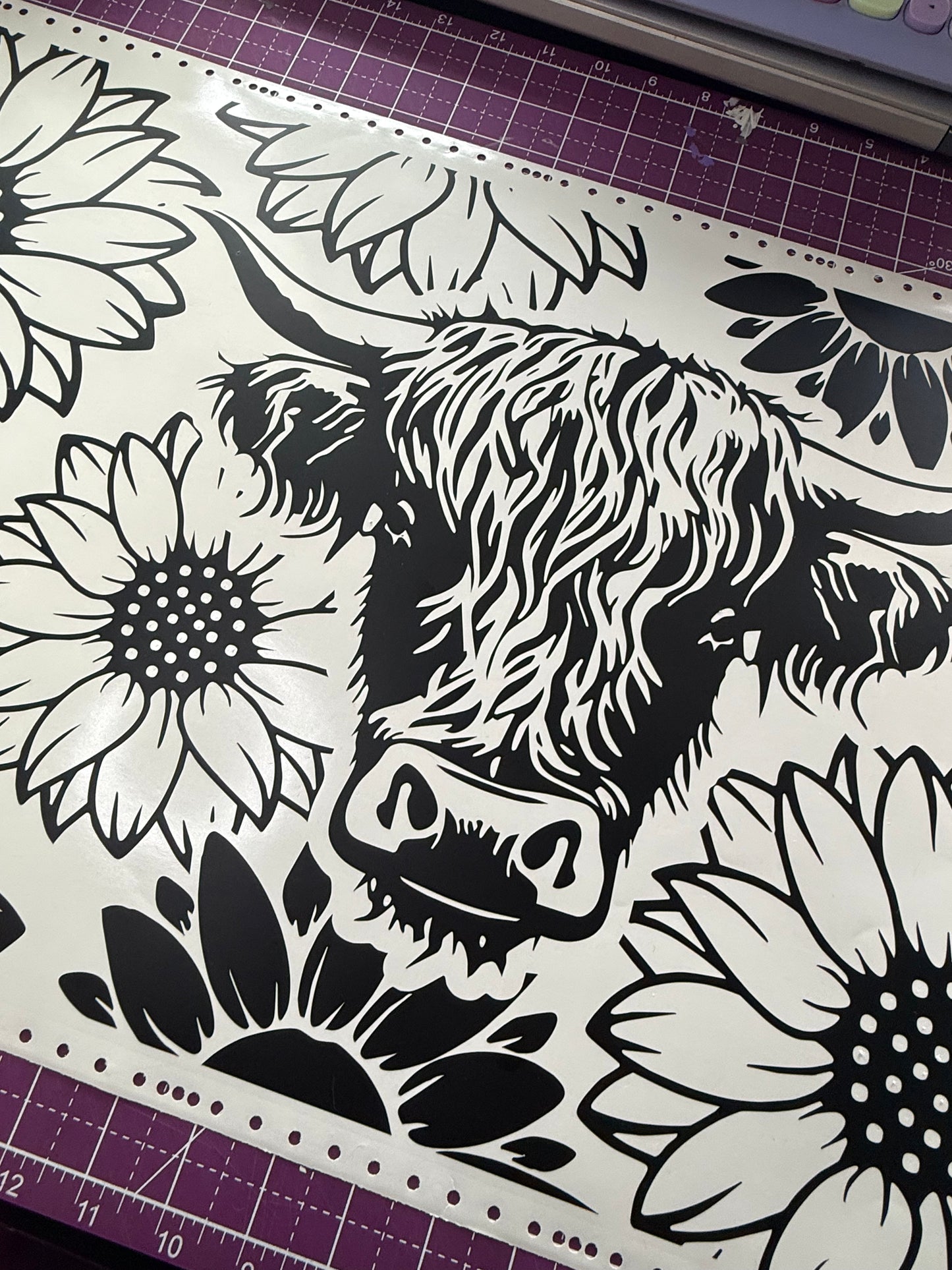 Highland Cow and Sunflowers Sun Roof Car Decal