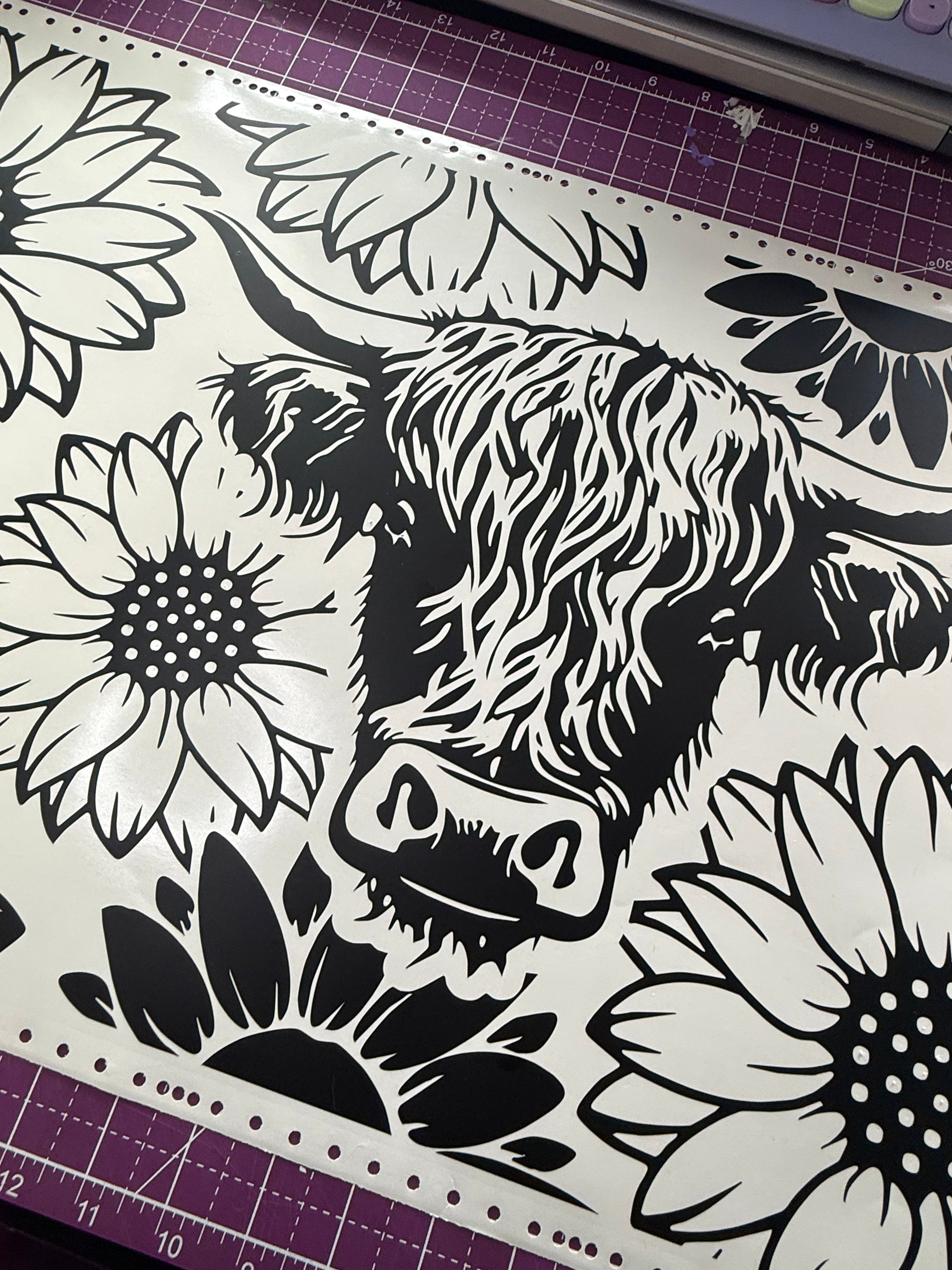 Highland Cow and Sunflowers Sun Roof Car Decal