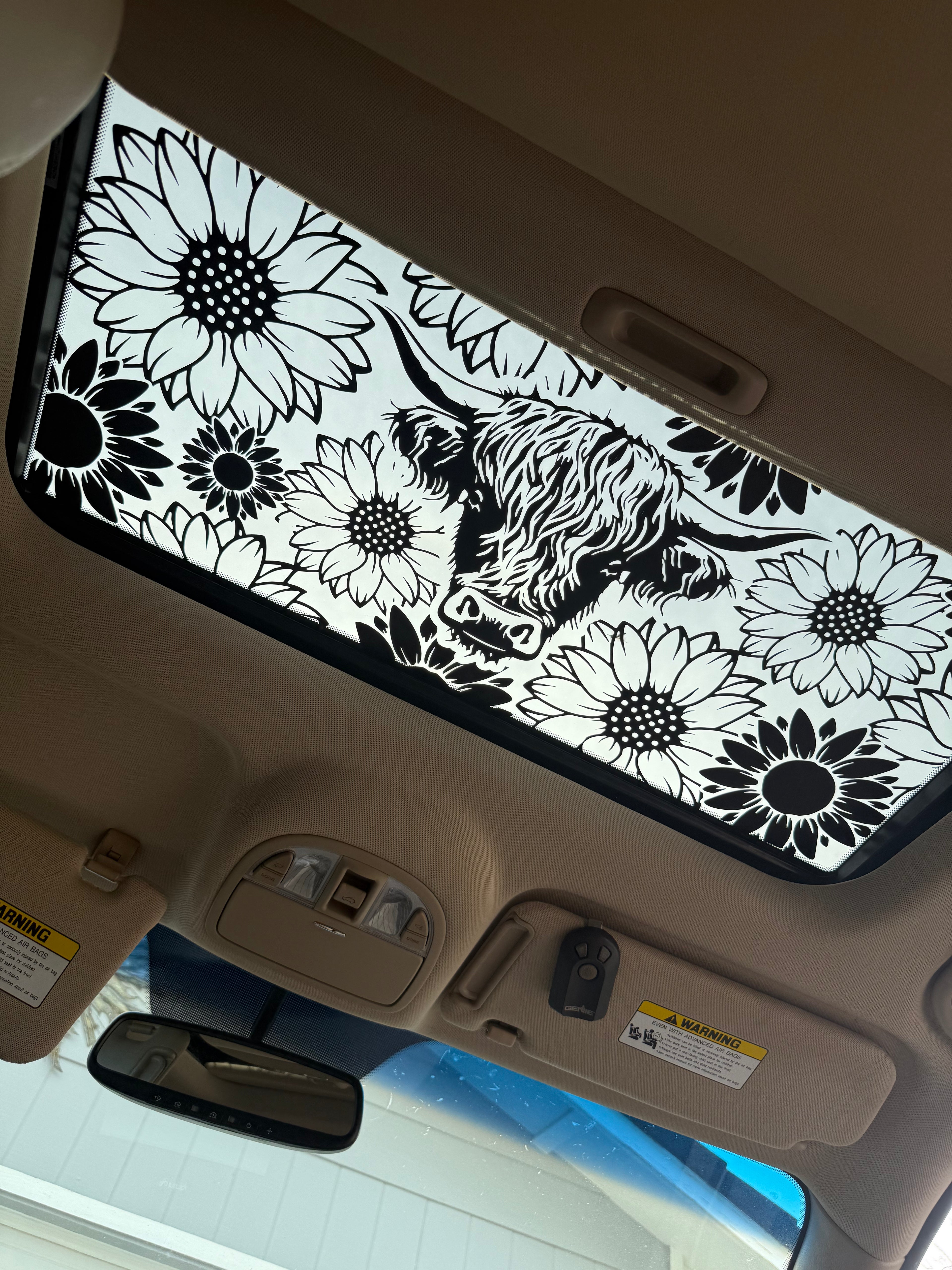 Highland Cow and Sunflowers Sun Roof Car Decal