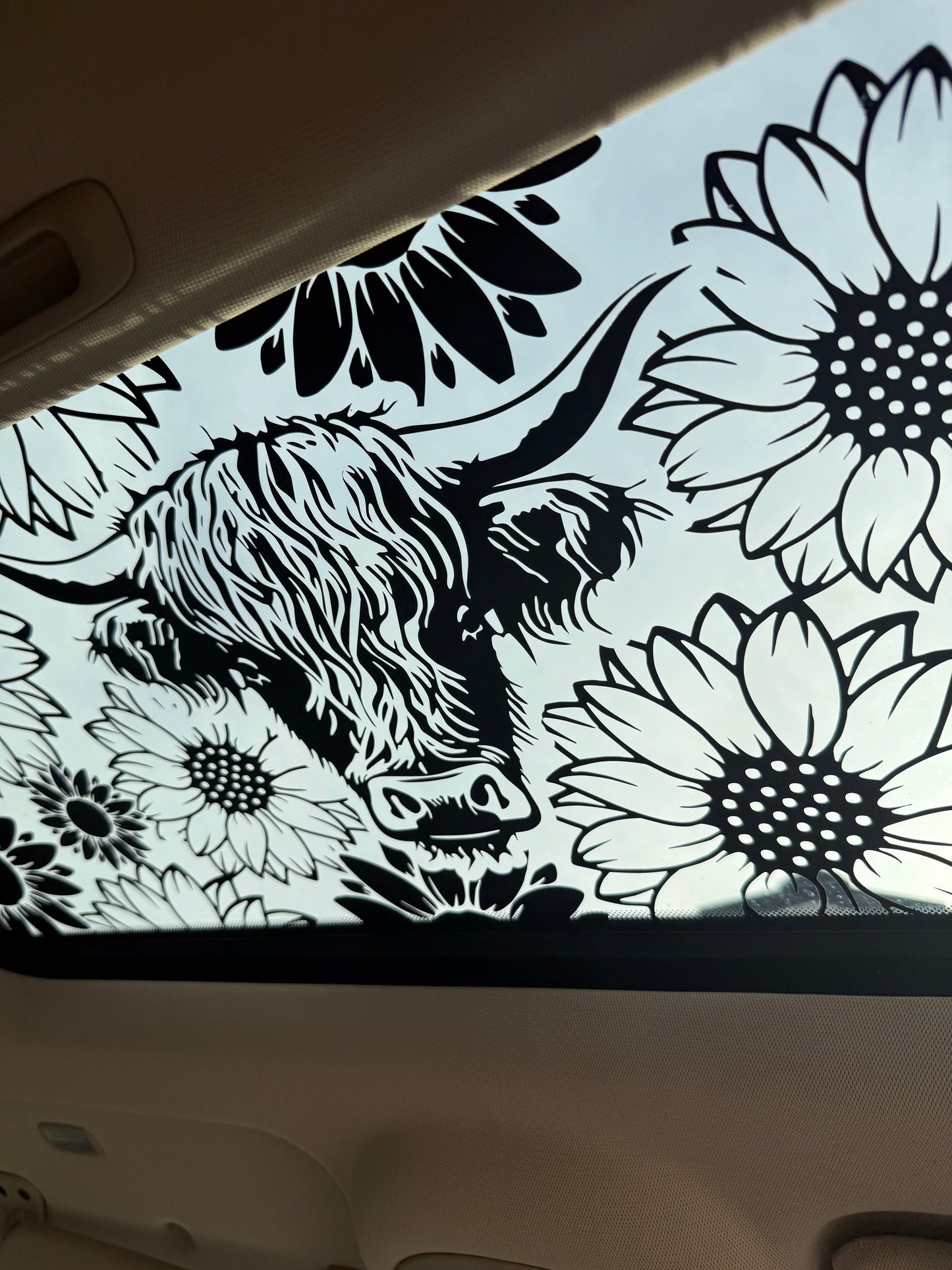 Highland Cow and Sunflowers Sun Roof Car Decal