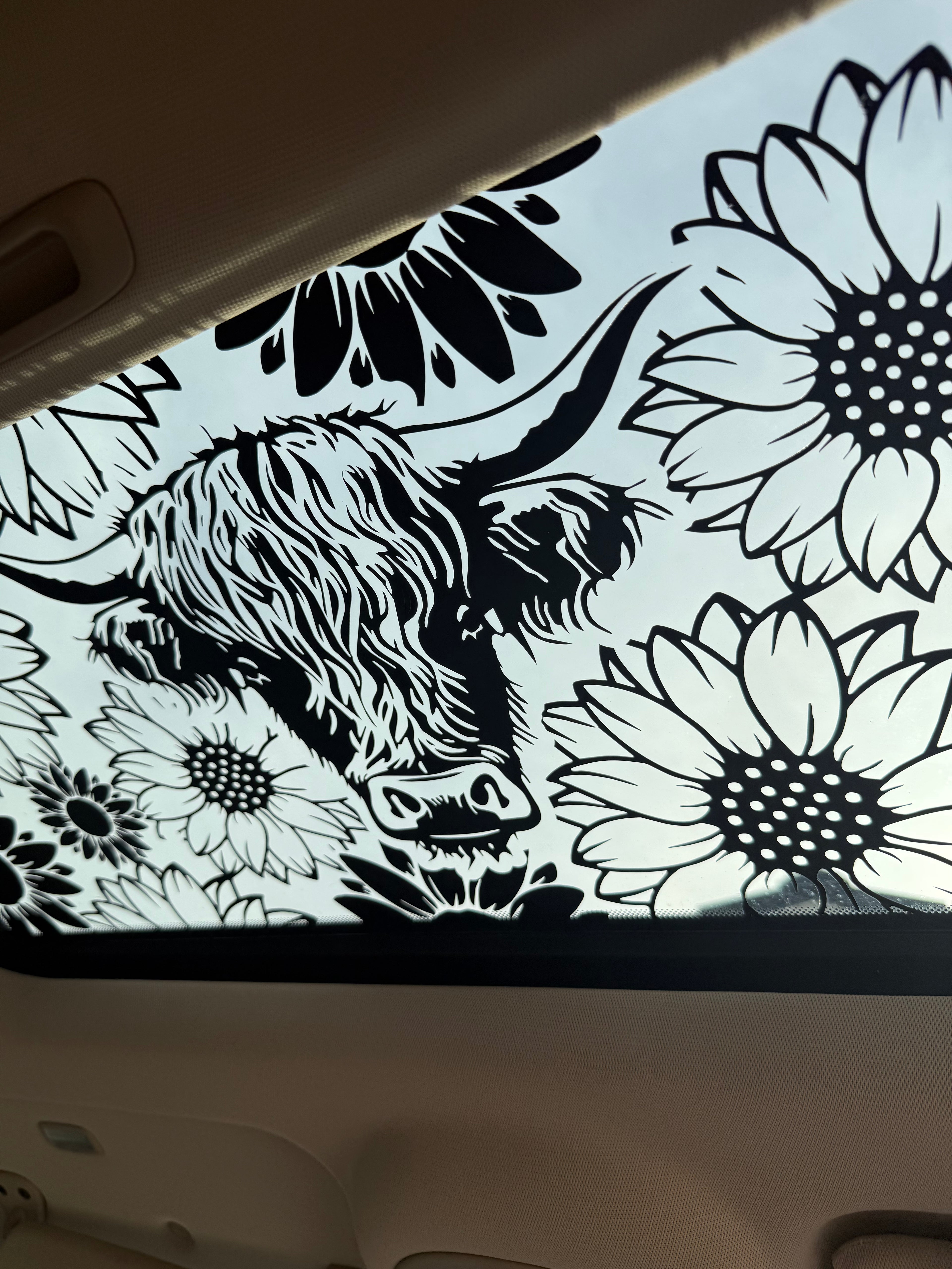 Highland Cow and Sunflowers Sun Roof Car Decal